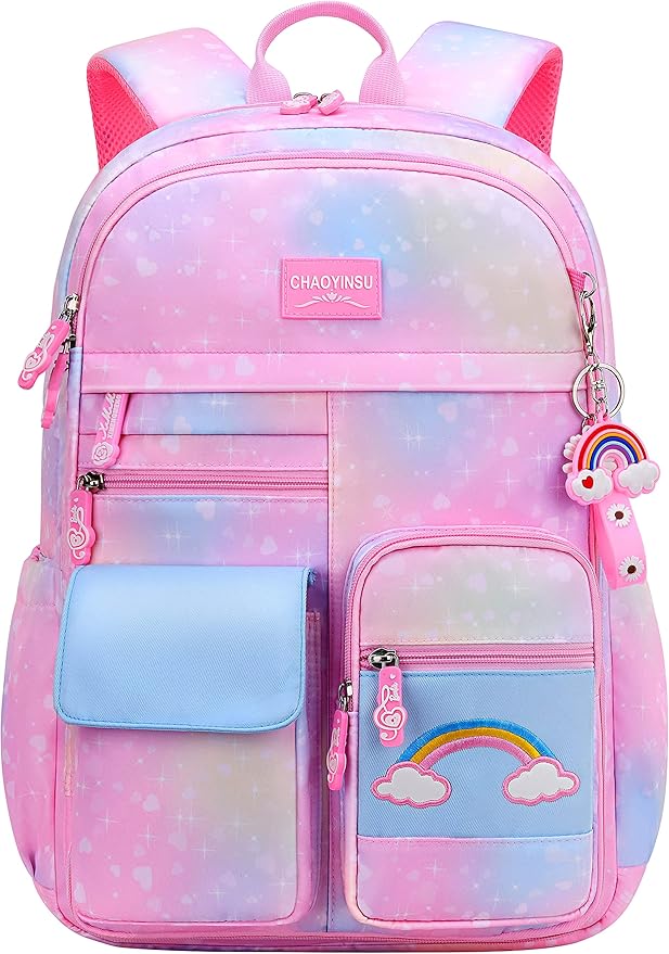独角兽背包适合女孩儿童彩虹书包防水少女书包小学儿童背包, 粉色 l