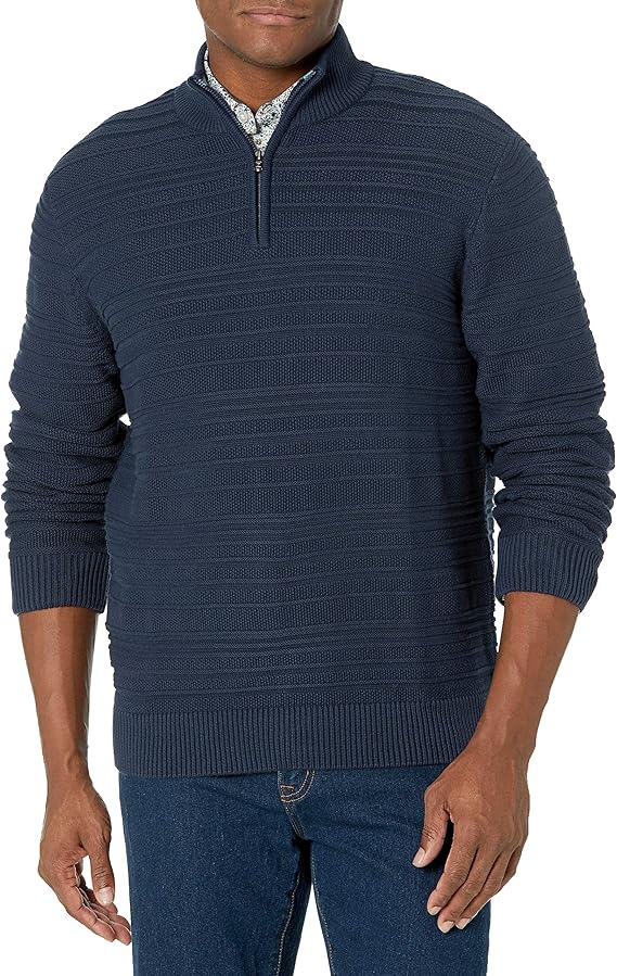 chaps 男式经典修身纹理四分之一拉链毛衣