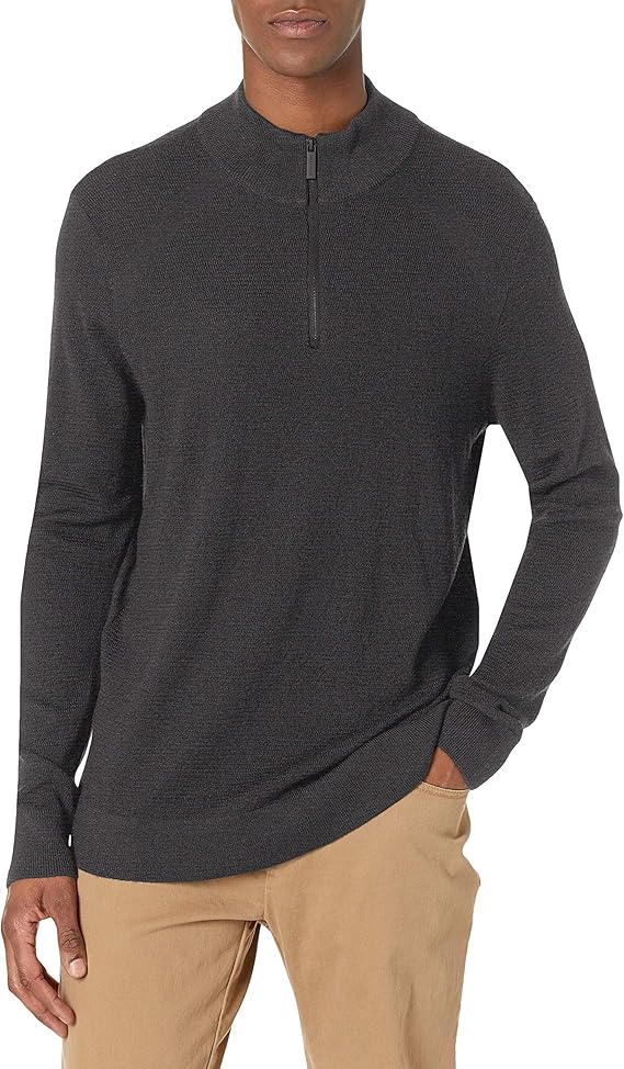 perry ellis 男式标准运动纹理美利奴长袖四分之一拉链毛衣