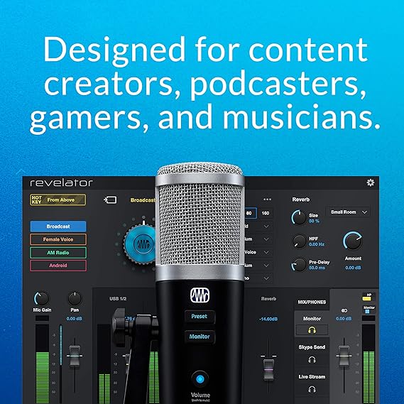 Presonus Revelator Usb 电容麦克风 带软件包 用于播客 录音 流媒体 带内置语音效果和循环混音器 适用于游戏 Skype Discord Zoom 访谈 亚马逊中国 乐器
