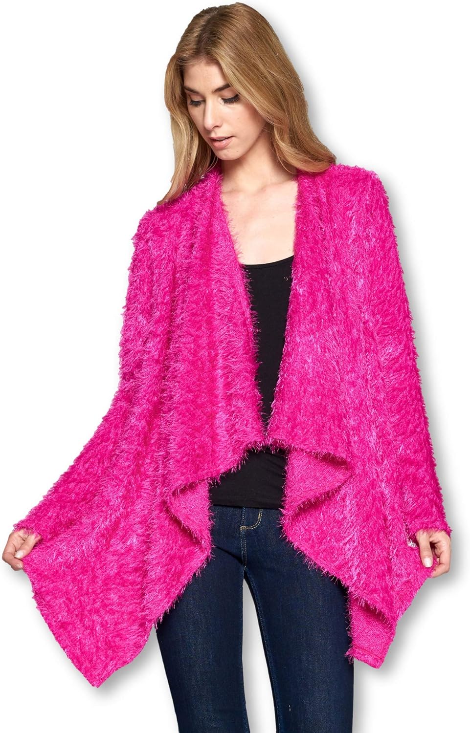 reneec.女式开襟长袖保暖针织厚实冬季外套开衫毛衣 桃红色 large