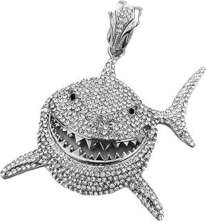 冰嘻哈风格大号鲨鱼闪亮实验室钻石吊坠吊坠