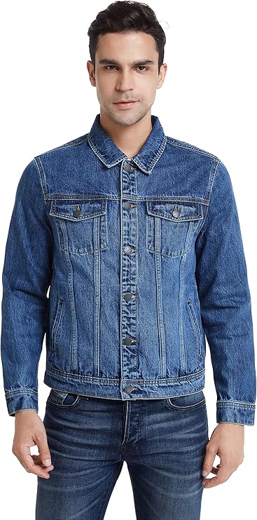 男式牛仔夹克经典蓝色水洗传统款式常规版型