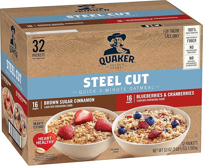 quaker 钢切速溶3分钟燕麦片,2种口味混合装,独立包装,32份