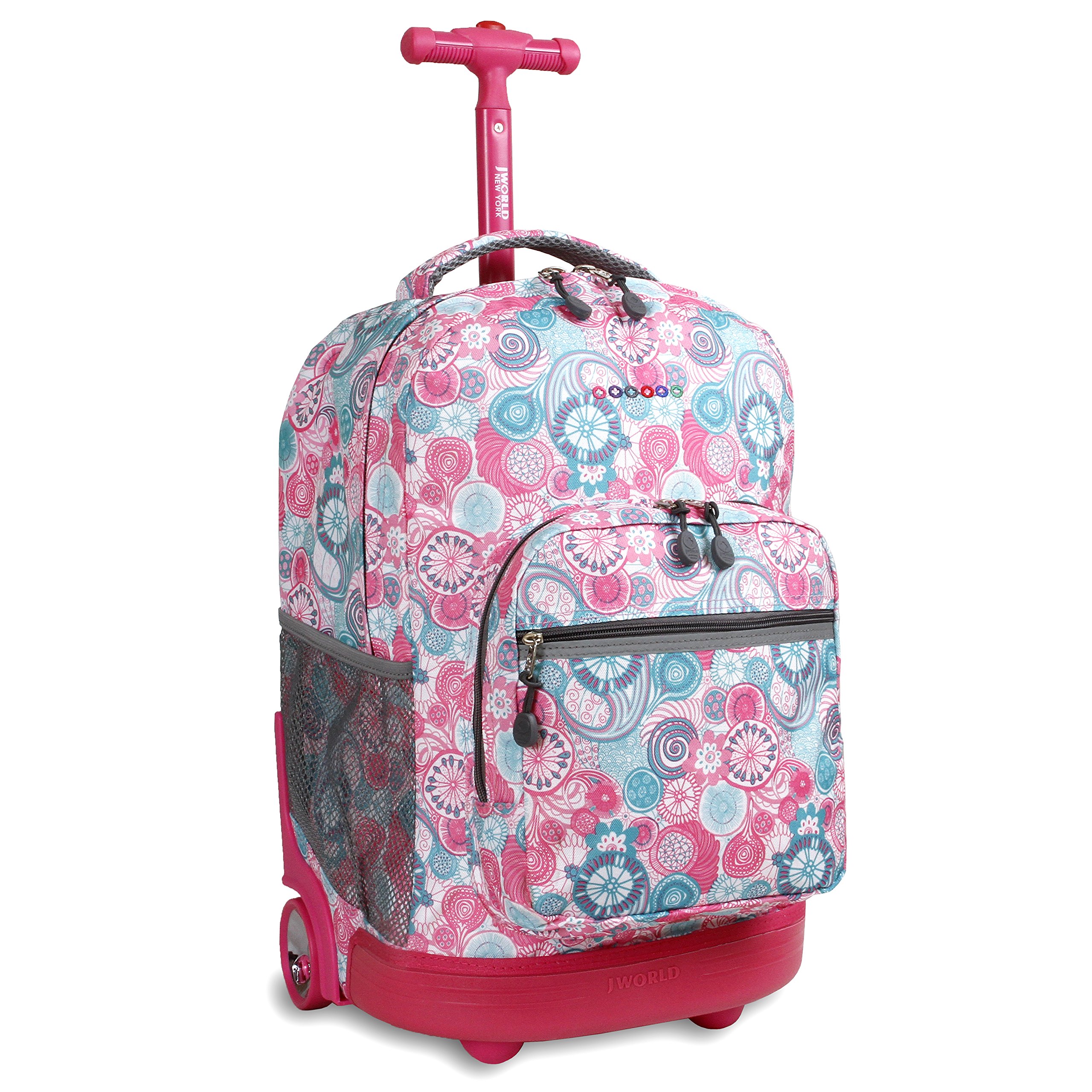 J World New York Sunrise Rolling Backpack. Roller Bag with Wheels