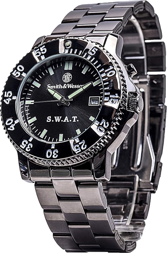 smith &amp; wesson 男士 sww-45m s.w.a.t. 黑色金属表带手表