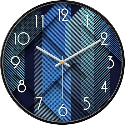 厨房/卧室/办公室电池操作静音非滴答金属圆形家居装饰模拟时钟(蓝 