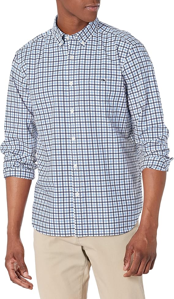 vineyard vines 男士经典 tattersall 80 年代斜纹纽扣衬衫