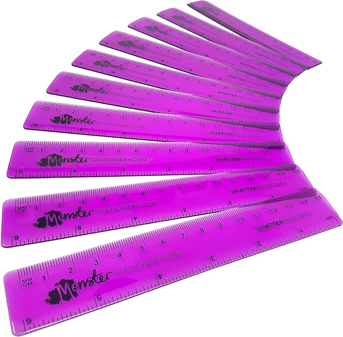 怪物文具 - 6 英寸/15 厘米透明彩色尺子 - 防碎 - 50 级装 - 紫色