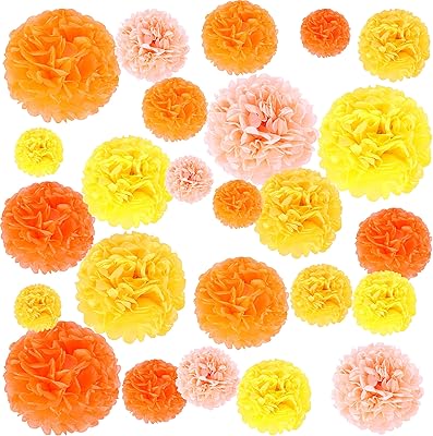 10,12,14 英寸花球,纸巾悬挂纸绒球,适合生日,婚礼,迎婴派对装饰(橙色