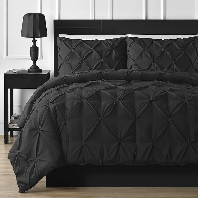 3 件套褶皱盖被套装 黑色 全部 fba_c31001-bkfu 【comfy bedding】