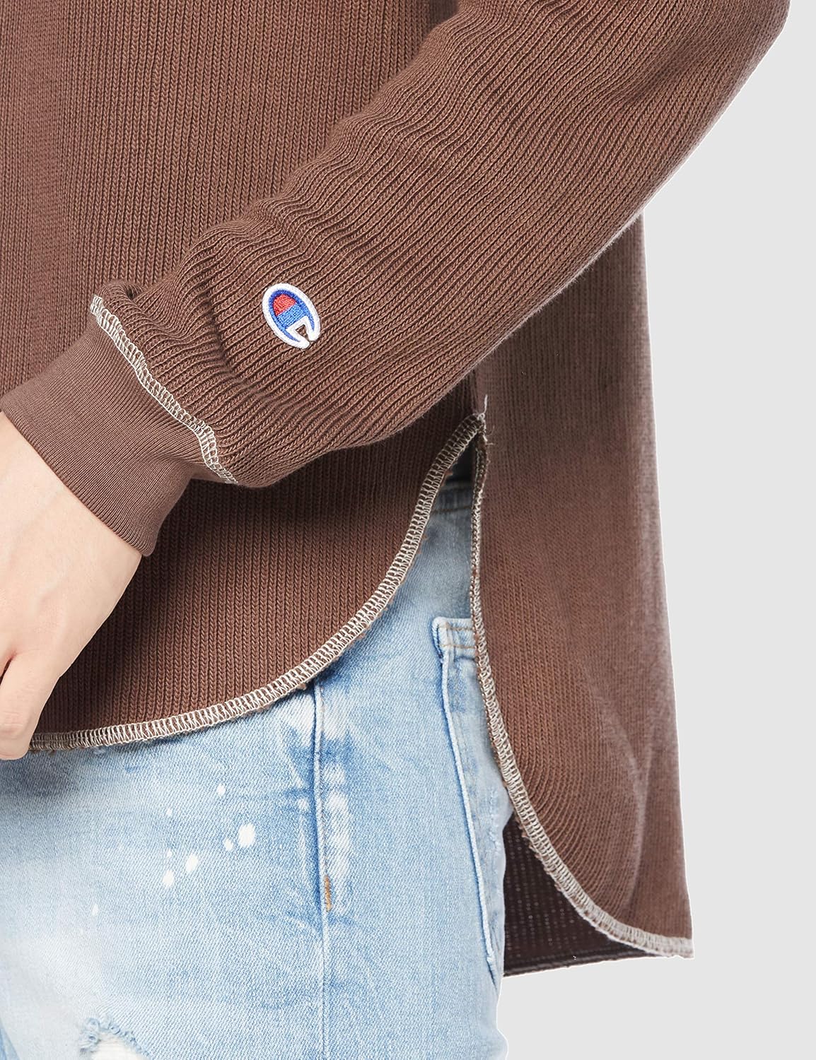 champion 圆形下摆衬衫 长袖 法式罗纹 棉* 配色针脚 c 徽标单点刺绣