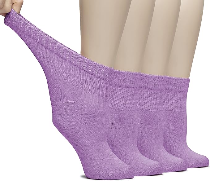 hugh ugoli 女式宽松*脚踝袜,竹子,宽,薄,无缝袜头,4 双 淡紫色 10-12
