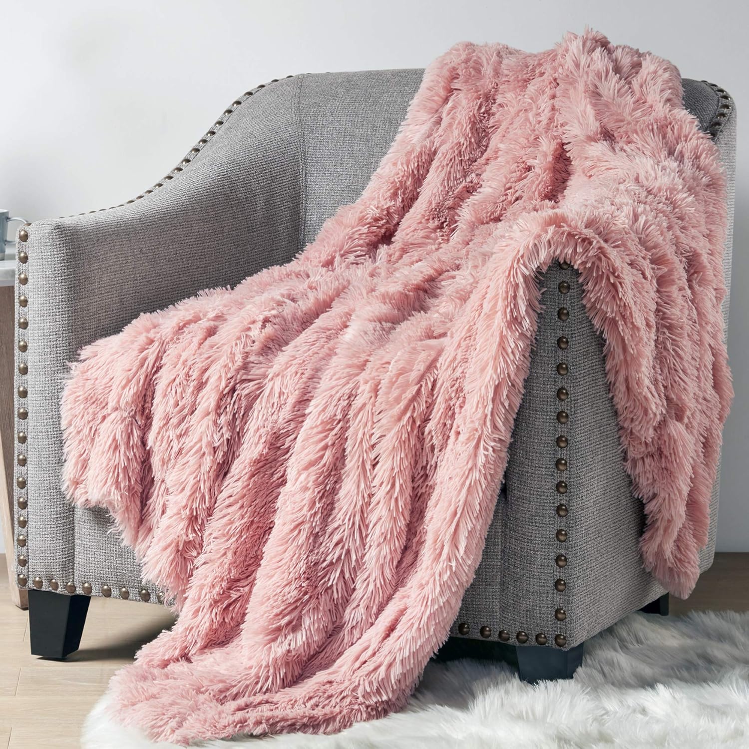 绒毛毯 - 双面纹理,双面纹理| 一面是华丽的貂皮,另一面是长绒长人造