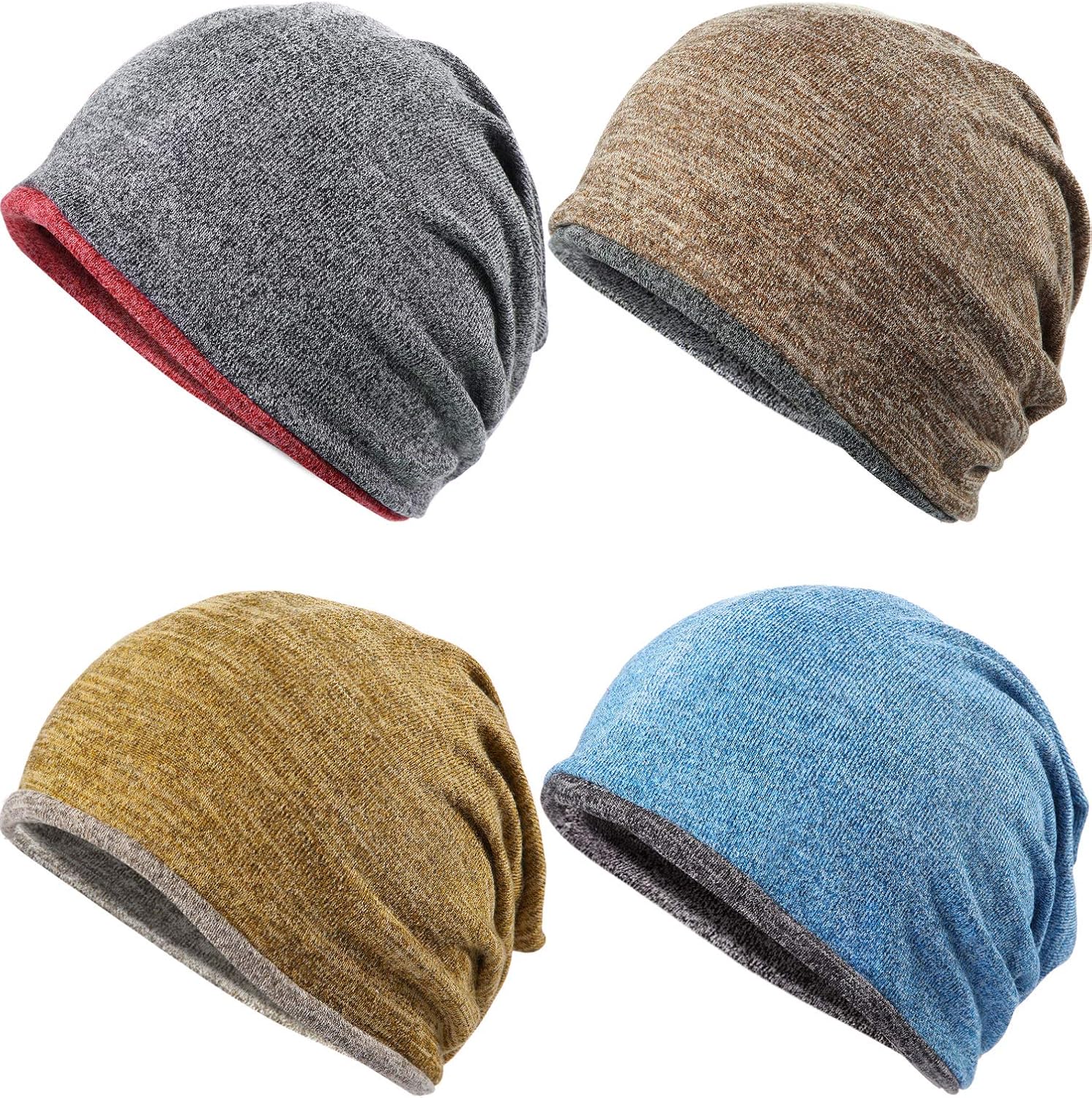 4 件多功能慵懒无檐小便帽,冬季轻质无檐小便帽,男女适用,保暖宽松