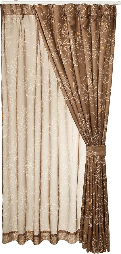 (belluna)belluna 线条描绘遮光窗帘&amp;同图案的波甲套装 棕色