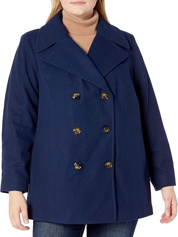 london fog 女士双排扣大衣,带围巾