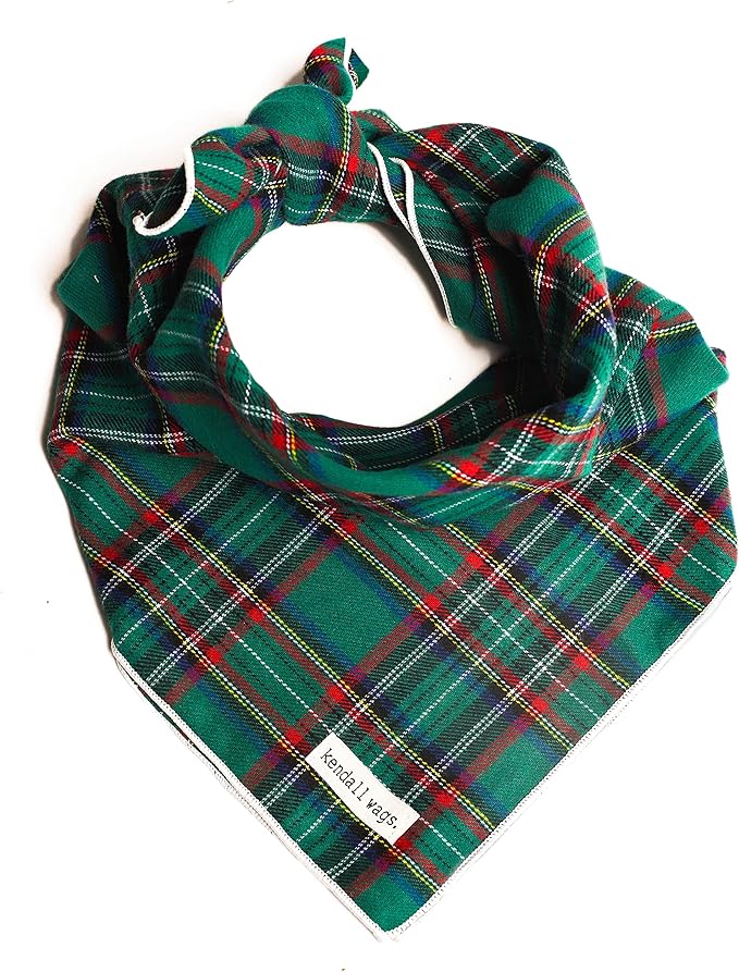 dog bandana 中号森林绿格子花纹宠物头巾采用柔软法兰绒制成,适合