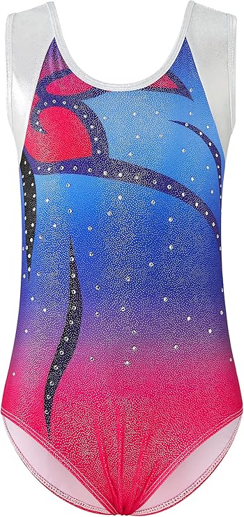 leotardsforgirls体操闪亮钻石渐变印花紧身运动练习套装512岁