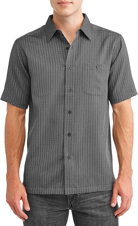 george 男式短袖超细纤维衬衫(s 码 34/36,黑色提花)