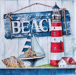 40-ct 13x13 7 月 4 日到海滩纸餐巾| 轻毛巾帆船家庭海星贝壳| 漂亮