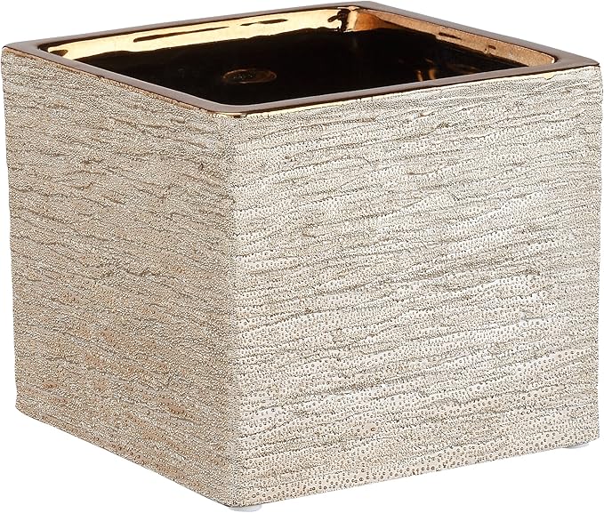 napco 陶瓷铜岩纹理立方体花盆,4.25 英寸(约 10.8 厘米)