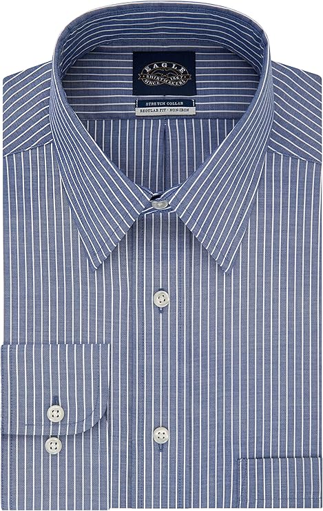eagle 男式免烫尖领标准剪裁条纹衬衫
