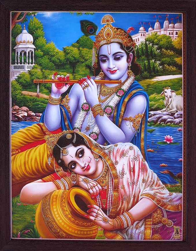 handicraft store 雷达·克里希纳主坐在河海岸,krishna 玩耍长笛和