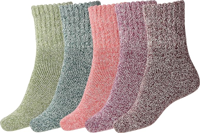 bomkinta 女式冬季纯色袜子厚保暖袜舒适船员袜, 深*粉红色玫瑰红 -5