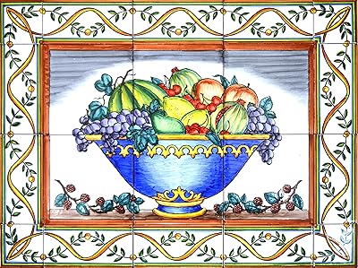 手绘陶瓷壁画 3,陶瓷,31822 mural 水果碗带边缘边框,23.62 x 17.